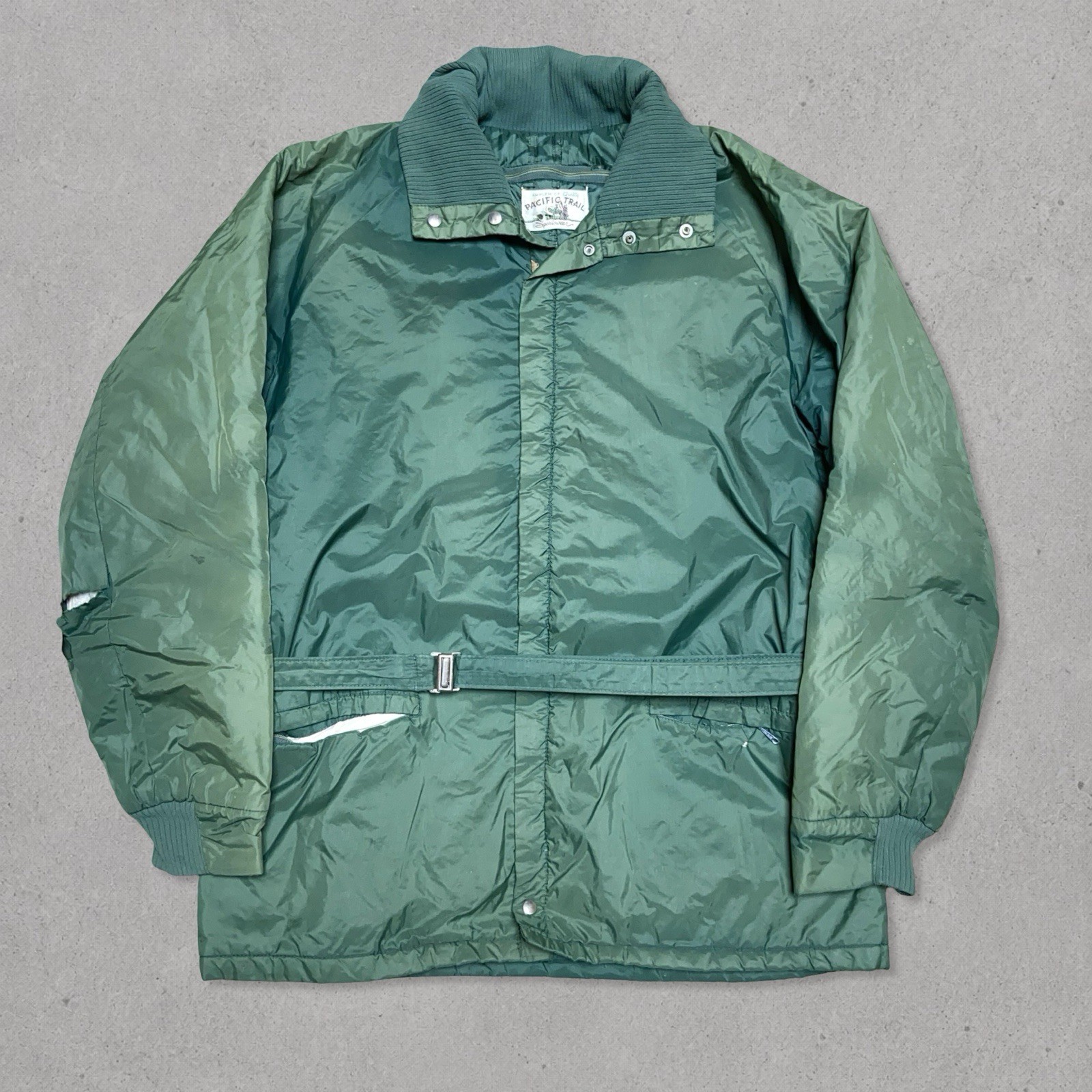 Vintage 80s Pacific Trail Belted Jacket Green Coat Mens Large (See Measurements)