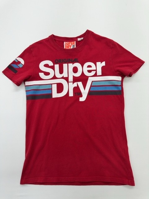Superdry Boys T Shirt Red Logo Graphic Size S Cotton Crew Neck