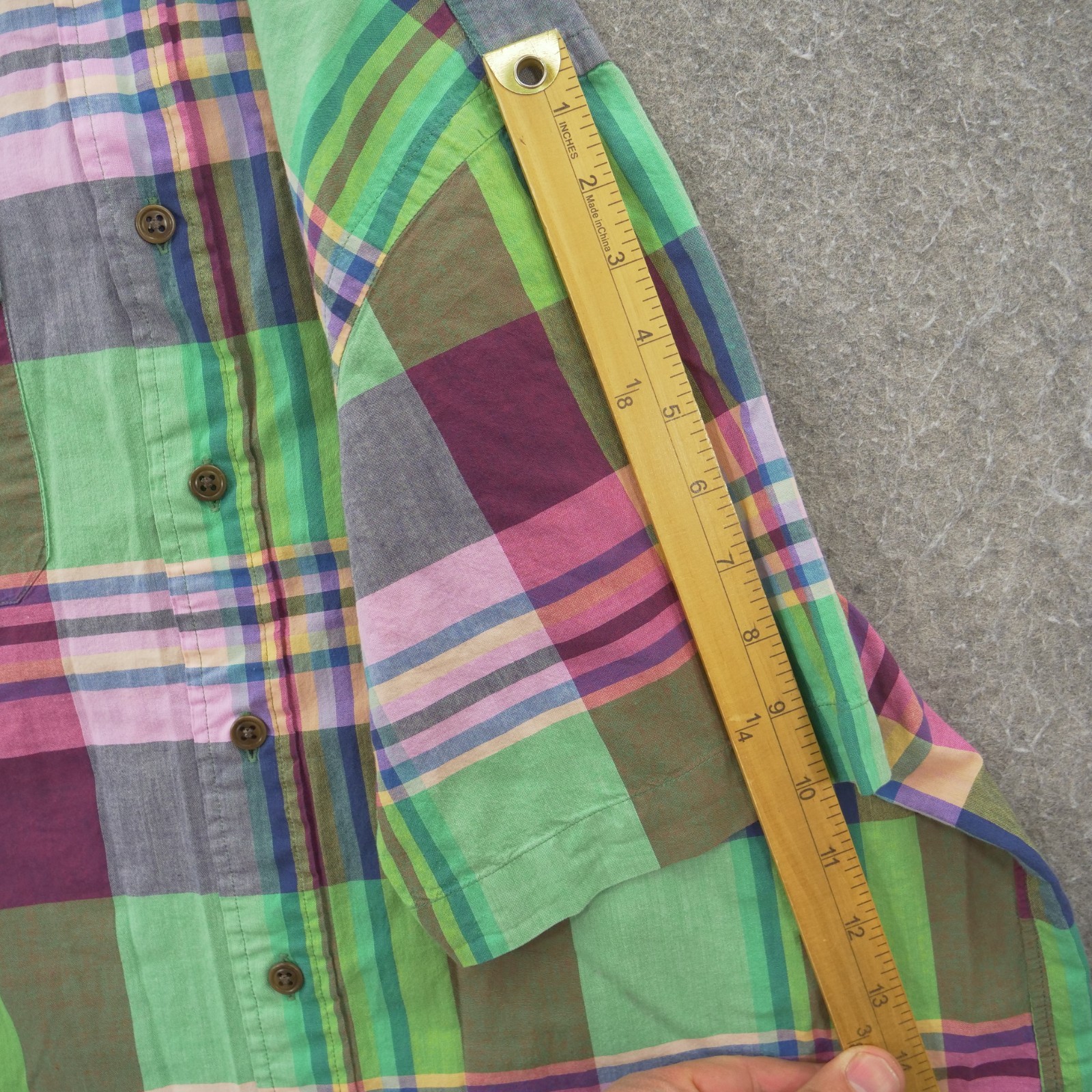 Polo Ralph Lauren Shirt Mens Large Green Purple Button Up Plaid Short Sleeve