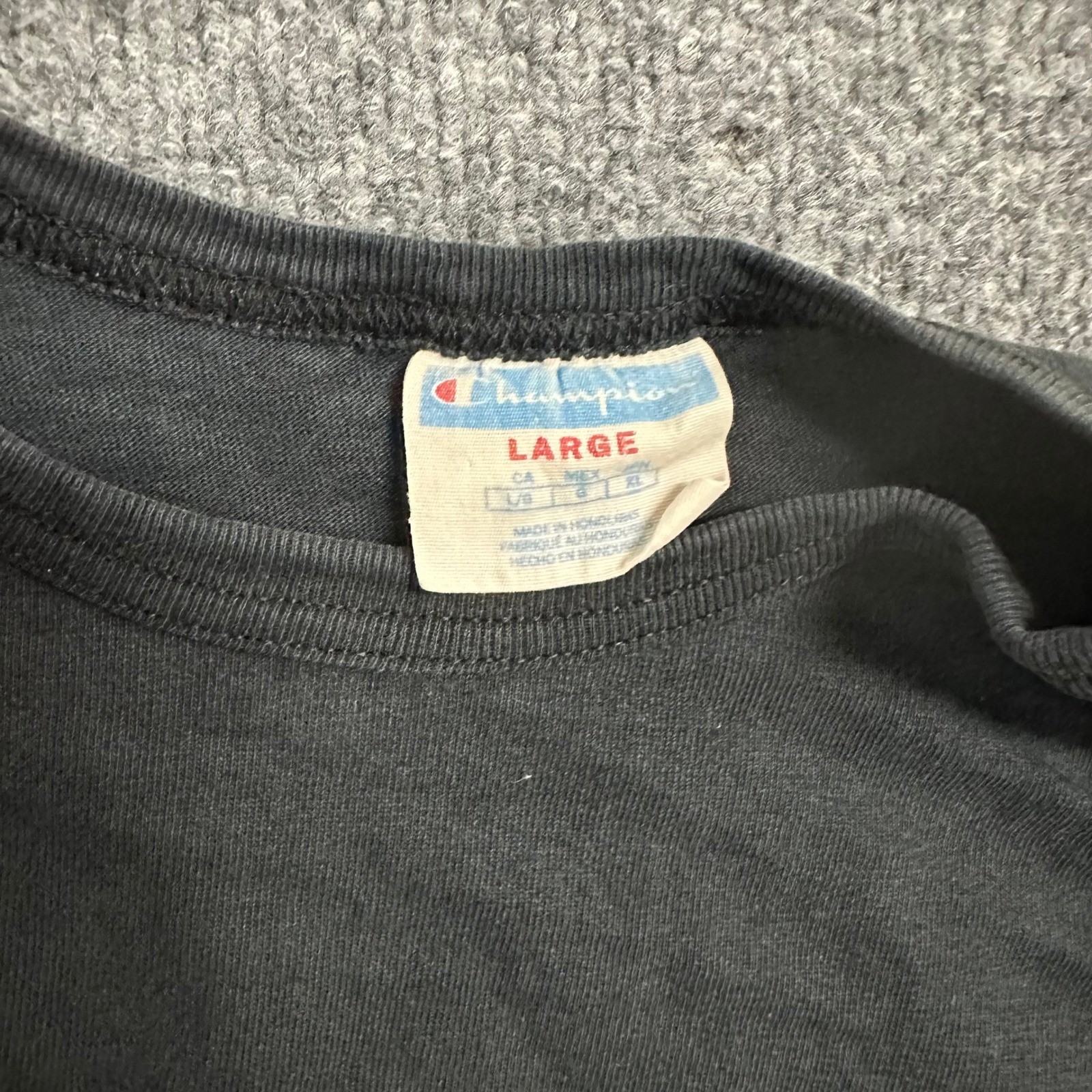 Champion T-Shirt Mens Size Large Black Distressed Script Logo Short Sleeve Tee