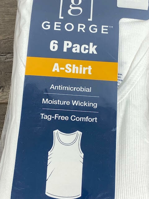 NEW! George Tag Free Comfort A-Shirt Men’s, 2XL WHITE, 6-Pack,