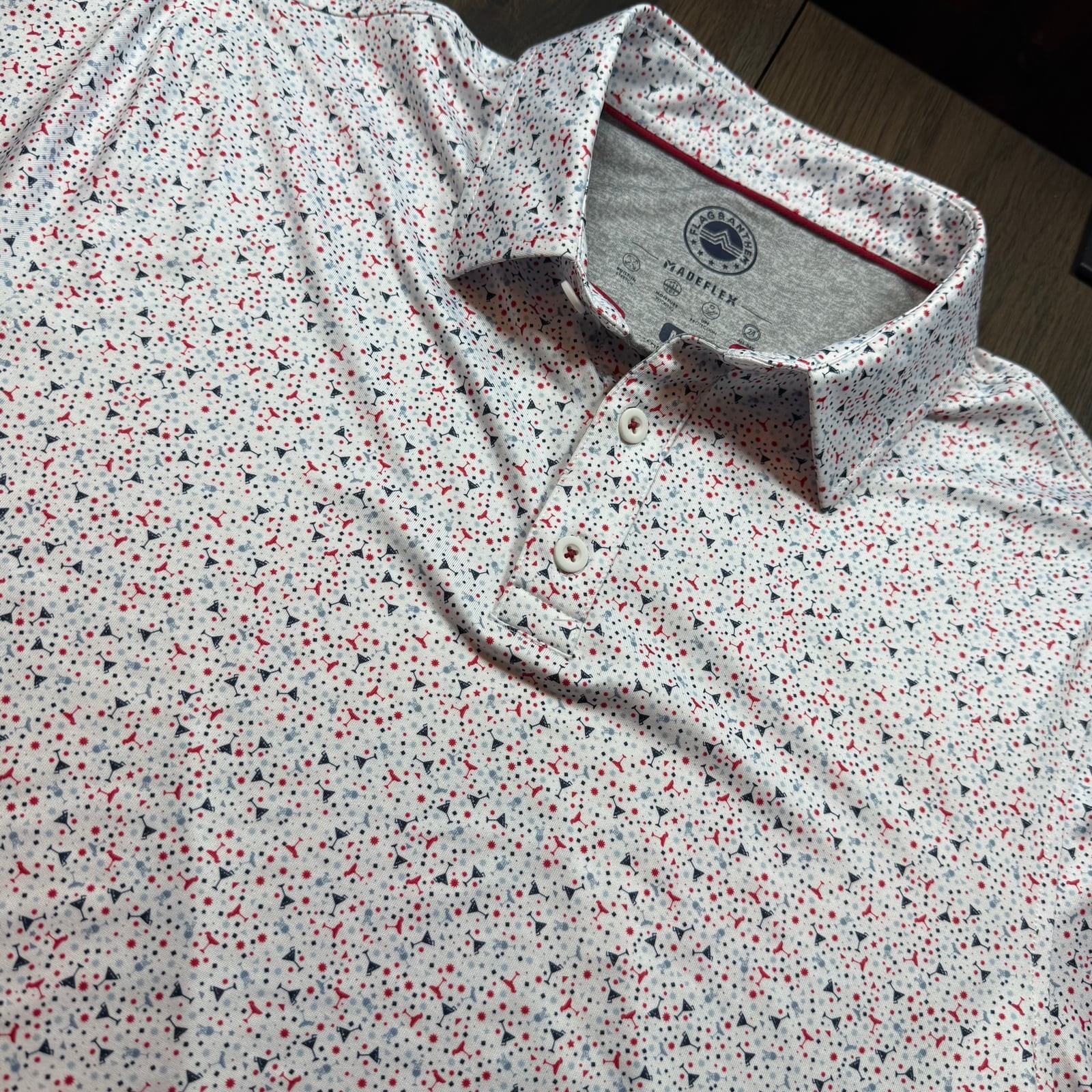 Flag & Anthem Scofield Mens M Performance Polo White Martini Print Golf Shirt