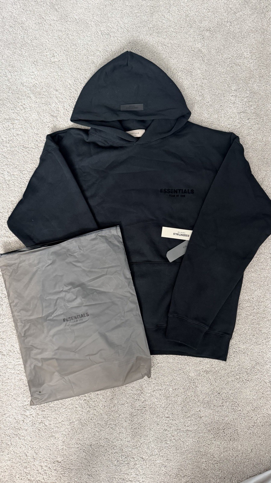 Essentials Hoodie Black Pullover Size Medium Loose Fit New with Tags.