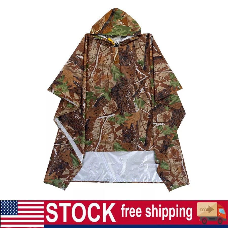 Military Rain Poncho, Camouflage Rain Coat Outdoor Waterproof Lightweight