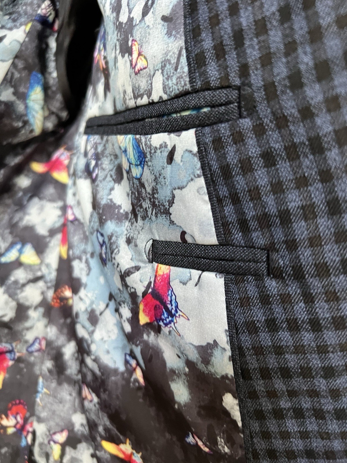Paisley and Gray Blazer Jacket With Matching Handkerchief And Liner 36R Check