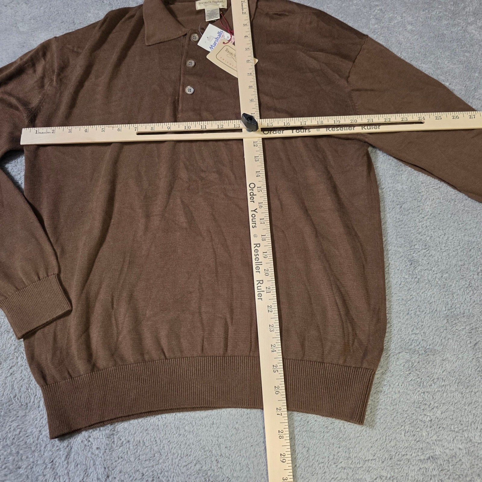 Tricots St Raphael Mens Medium Polo Sweater Brown British Taupe Cotton Rayon NWT