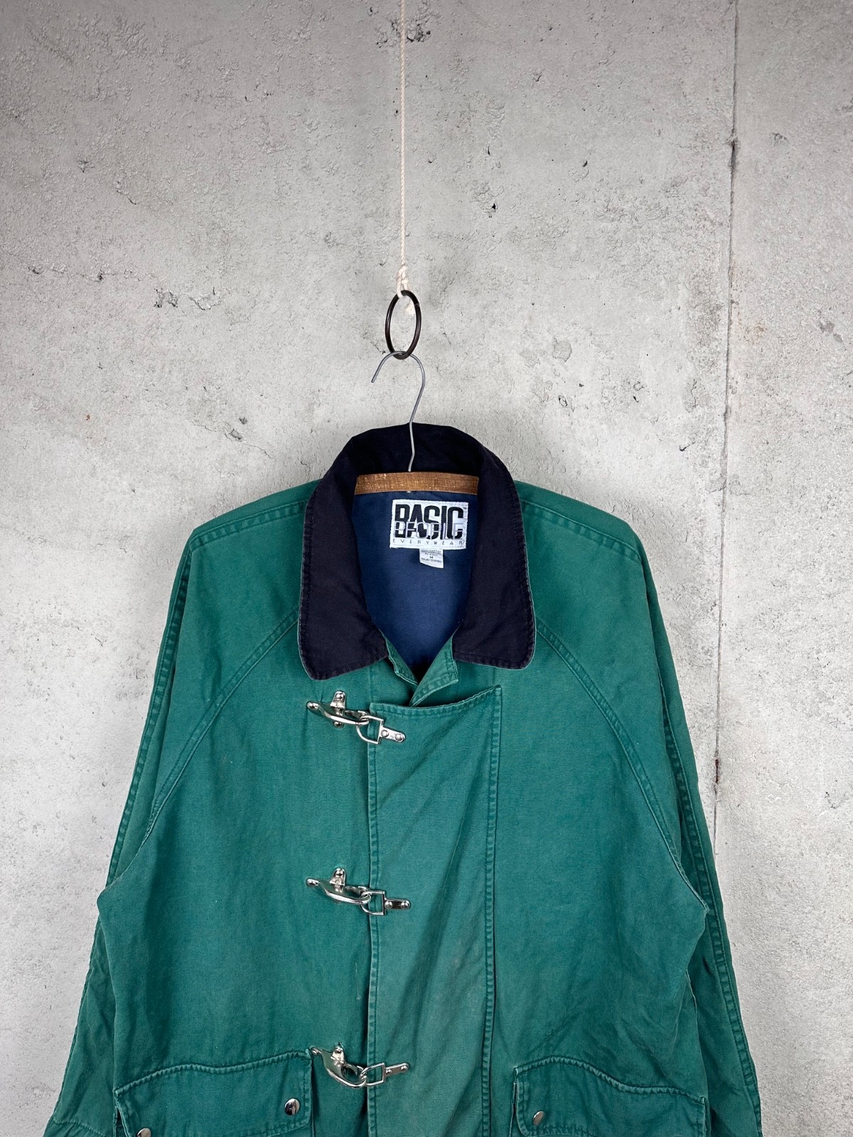 Vintage 90s Basic People Everywear Kelly Green All Cotton Fireman Clasp Jacket M