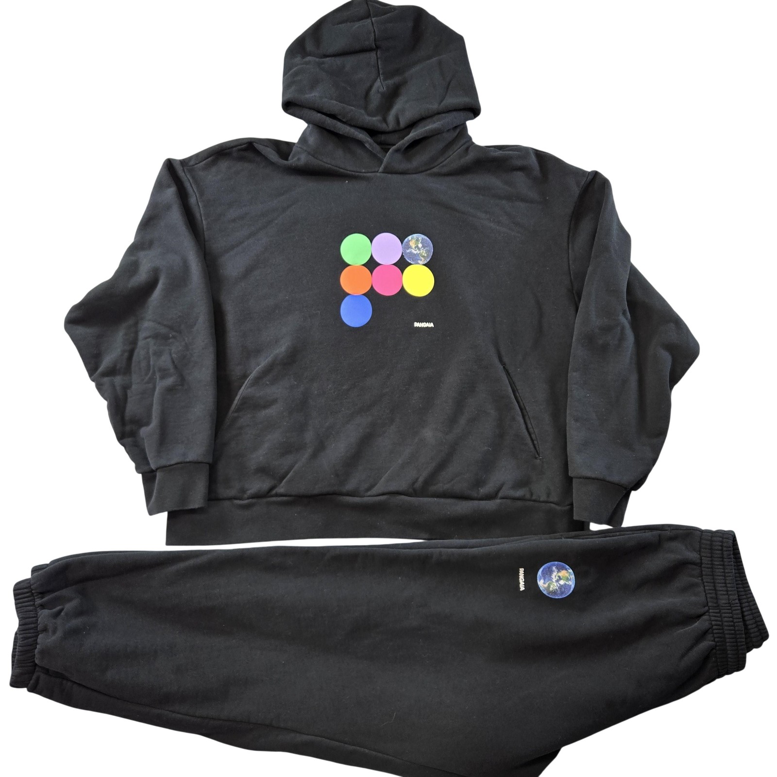PANGAIA Tracksuit Mens L Black Fleece Sweatsuit Hoodie Pants 2 Piece Logo