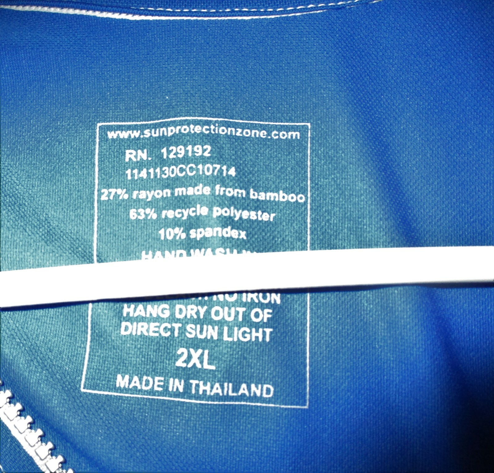 SUN PROTECTION ZONE Blue Full Zip Thermal “DuckSkin” Jacket Size 2XL NWOT