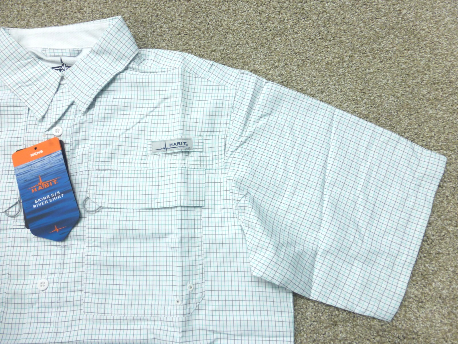 Habit Fishing Shirt Mens M White Check Short Sleeve Button Down UPF 40 Vented