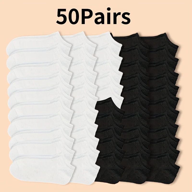 30/50 Pairs Unisex Low Cut Ankle Socks Non-slip Solid White Black Grey