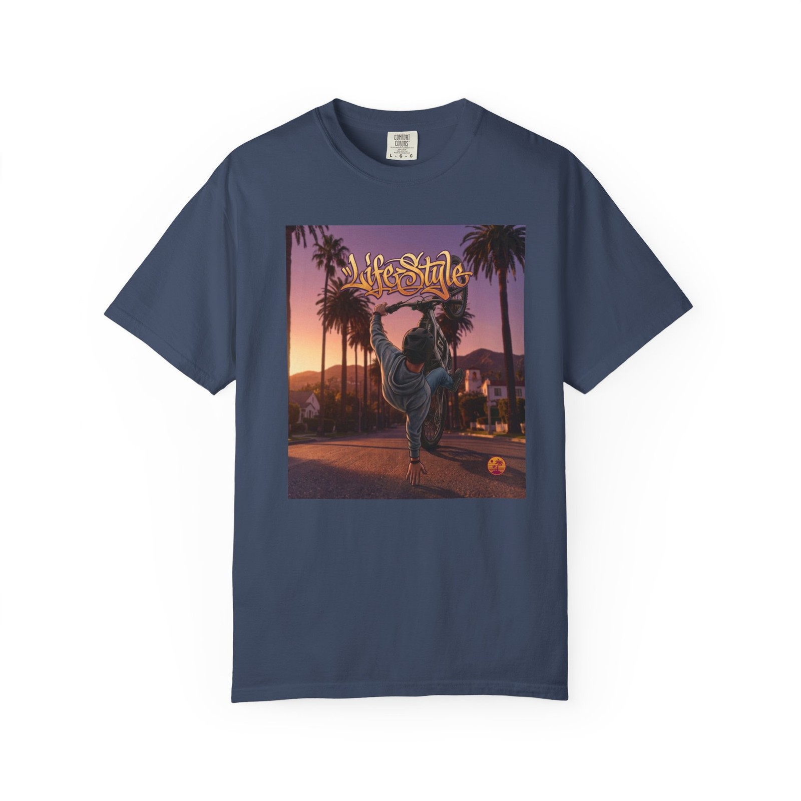 SurRon One-Hand Drag Trick T-shirt | Sunset Palm Moto Graphic