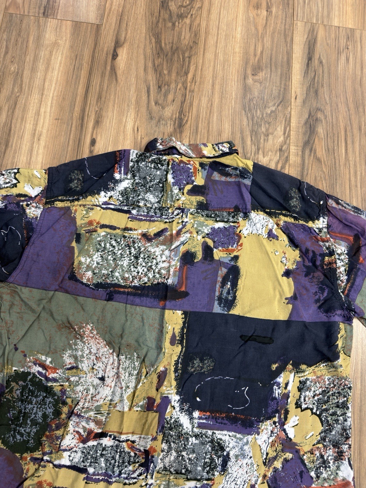 Vintage 90s Campus XL Abstract Art Multicolored Button Down Short Sleeve Shirt