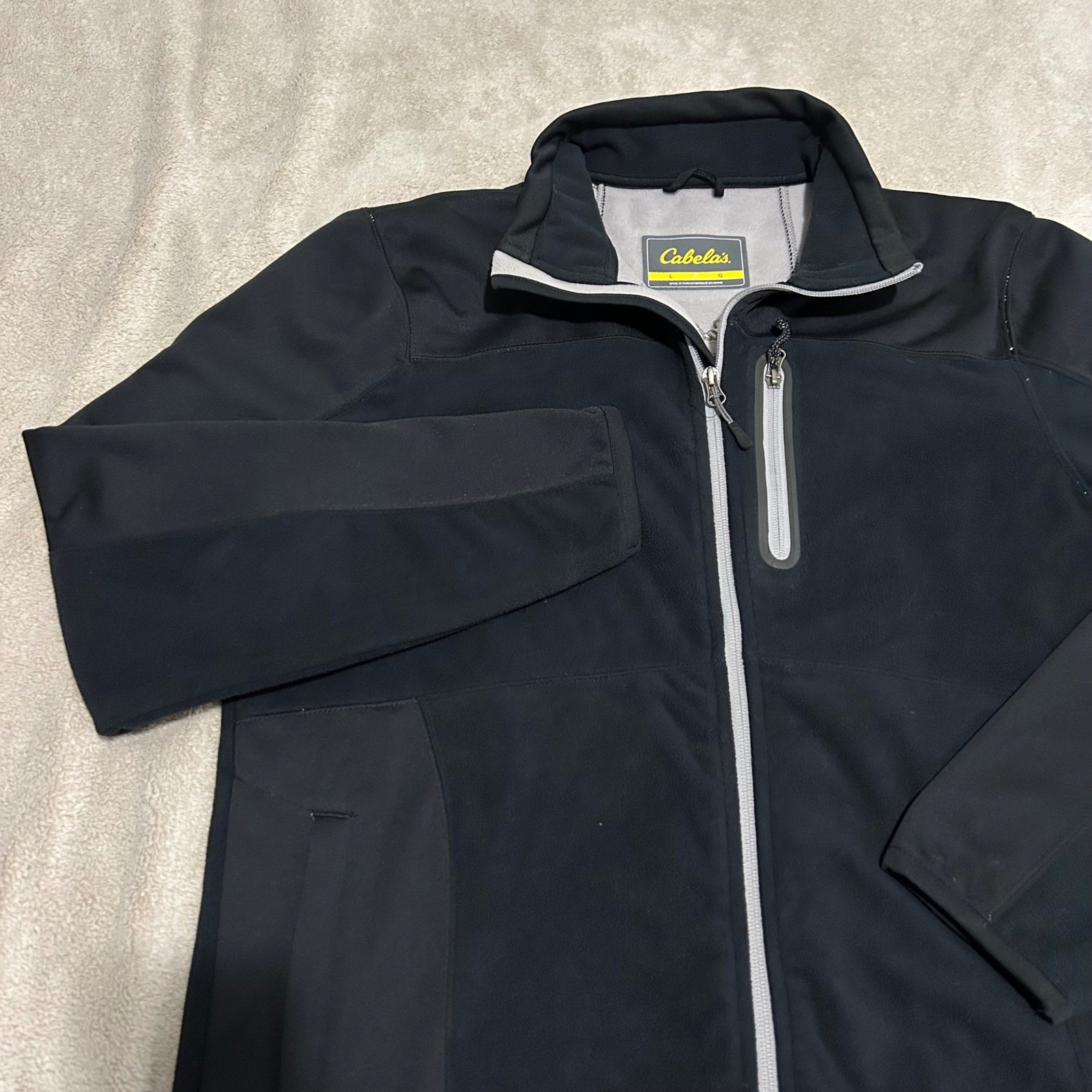 Cabelas Full Zip Fleece Jacket Mens L Black Softshell Outdoors fishing hunting