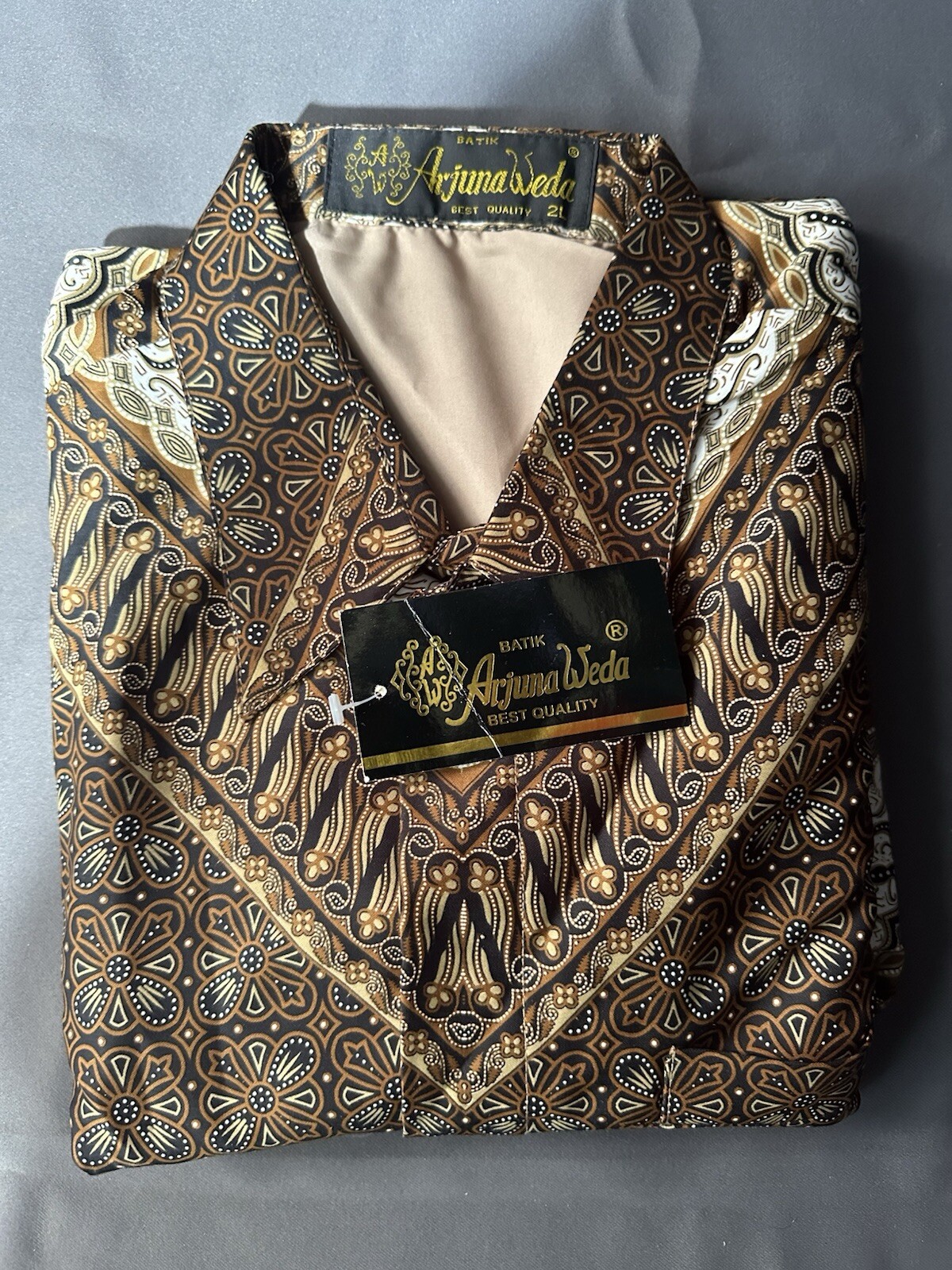 Arjuna Weda Batik Short Sleeved Shirt Size 21 Paisley Brown Black Vintage Men