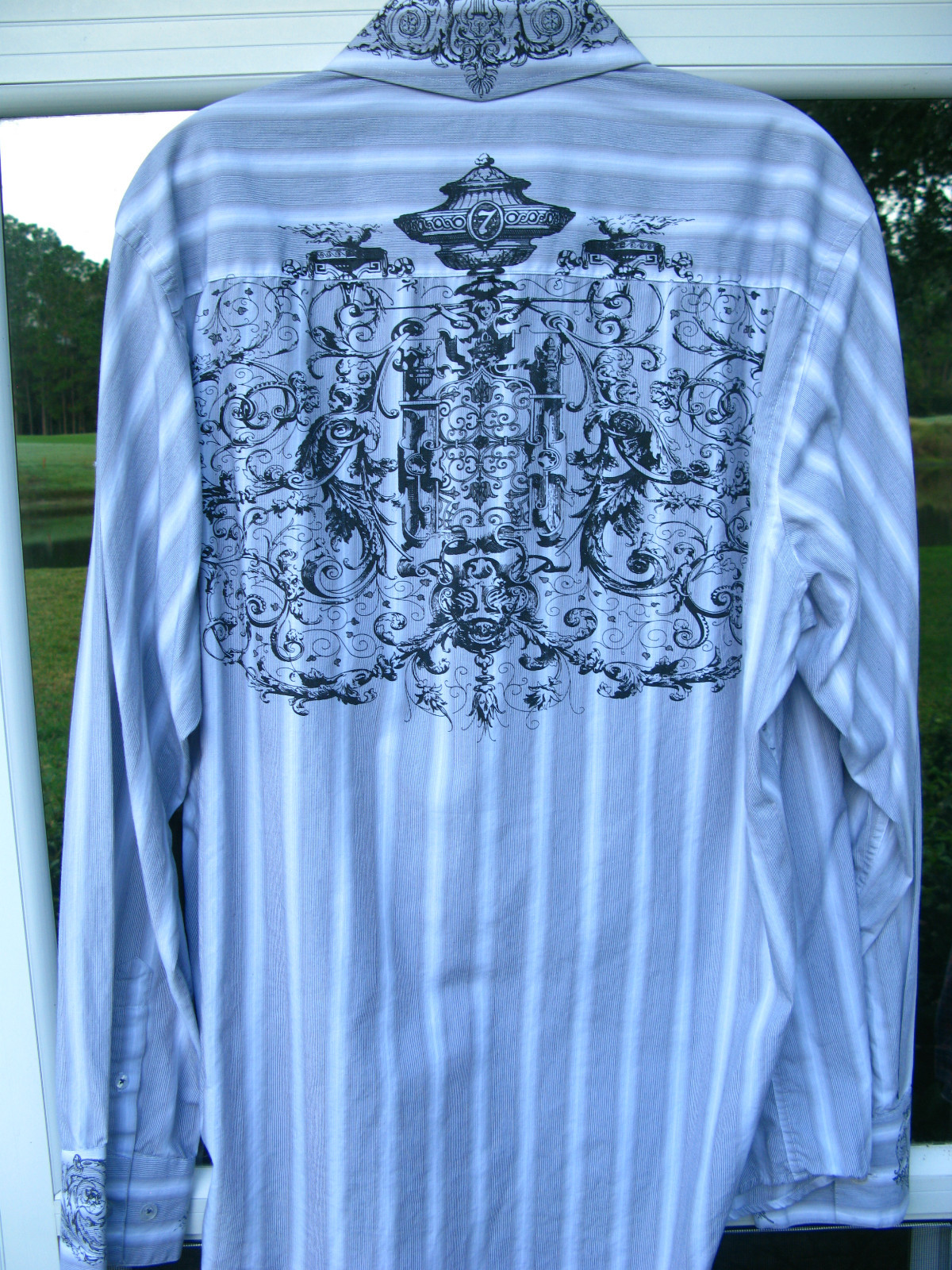 7 Diamonds Mens Long Sleeve 100% Cotton Gray White Black Striped Casual Shirt XL