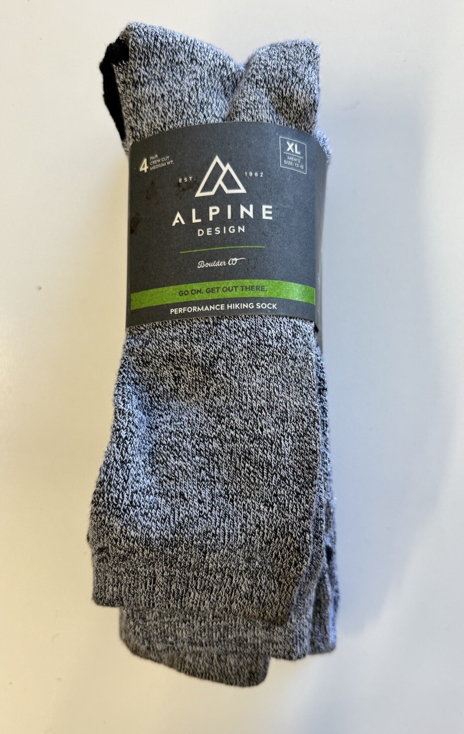 Alpine Design Men’s Performance Hiker Crew Socks 4 Pack Size Large or X-Large
