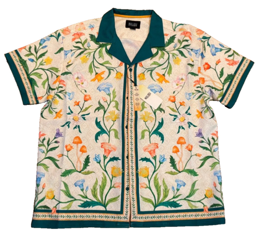 NWT $58 Malibu Drill Clothing Textured Fabric Floral Print Shirt Size 3XL