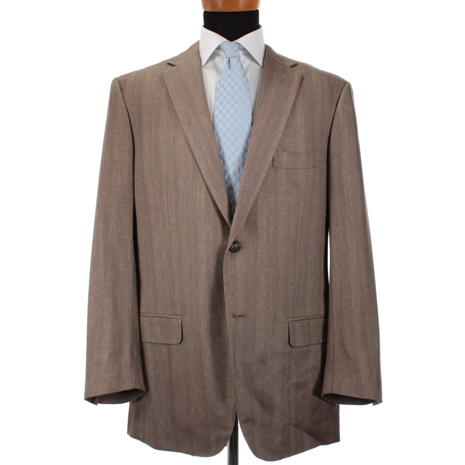 Isaia Silk/Cashmere Sport Coat Size 56 (46 US) In Brown w/ Light Blue Windowpane