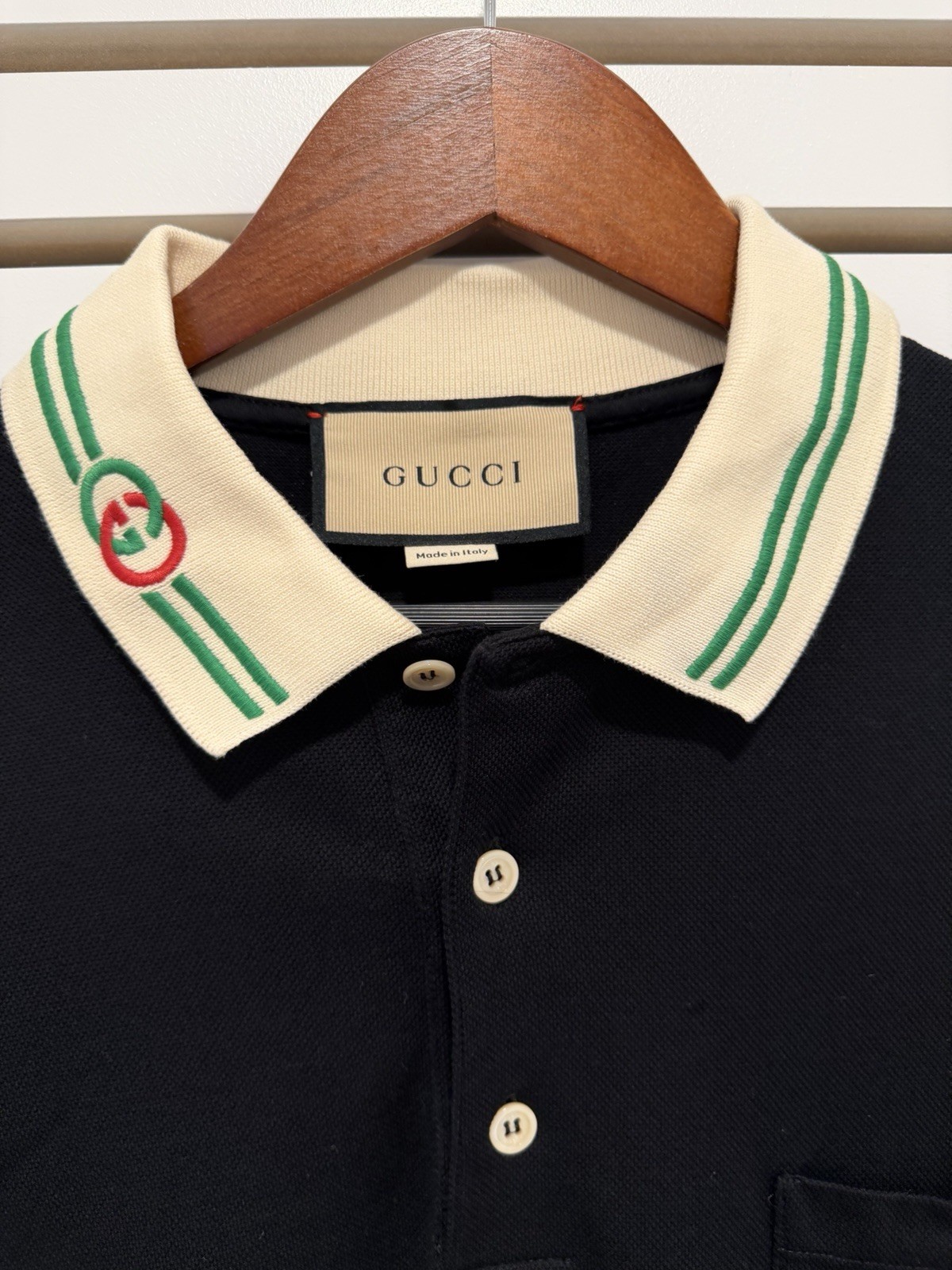 GUCCI Cotton Piquet Polo With Interlocking G Collar Men’s Black XXXL