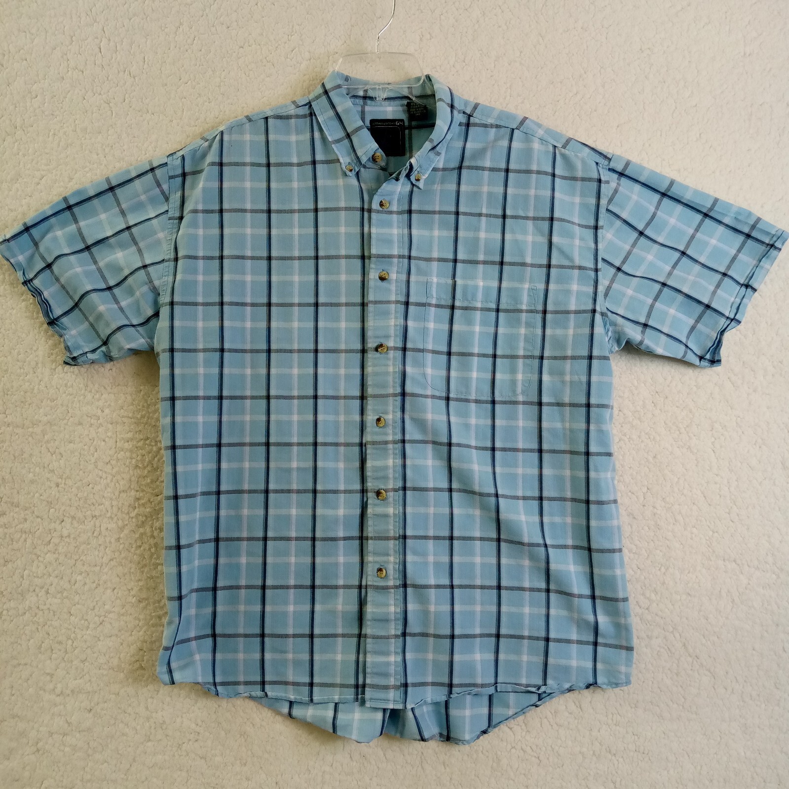 Adress Unknown 64 Shirt Mens Extra Large XL Short Sleeve Button Up Blue Plaid