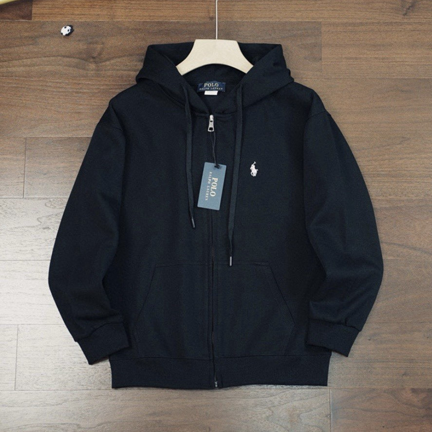 Polo Ralph Lauren Men’s Gray Full Zip Hooded Hoodie Logo Pockets Solid