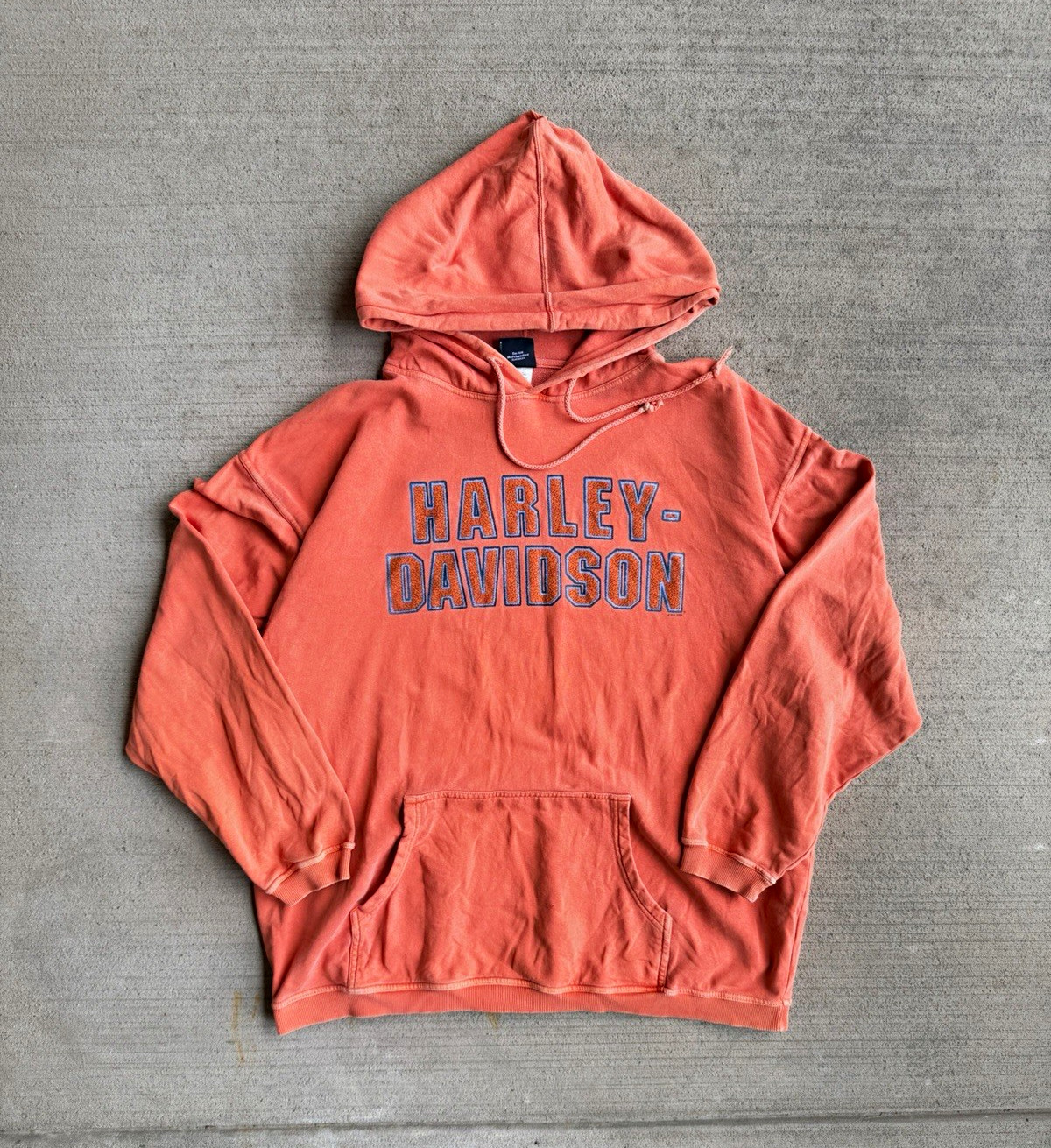 Harley-Davidson Graphic Logo Pullover Hoodie Orange Drawstring Pockets Men XL