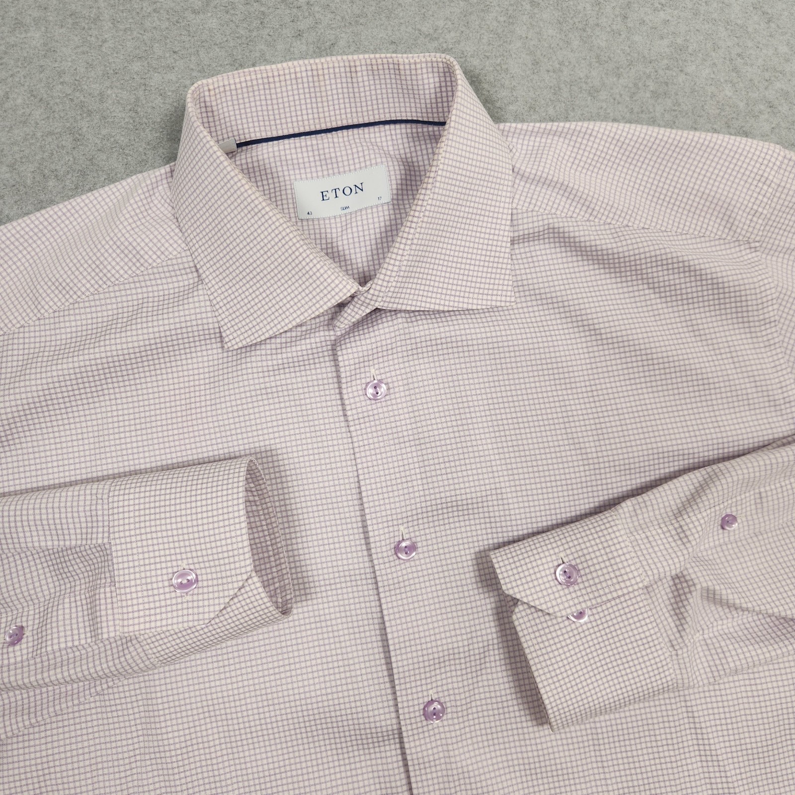 Eton Shirt 43 17 Purple Check Slim Fit Office Professional Long Sleeve