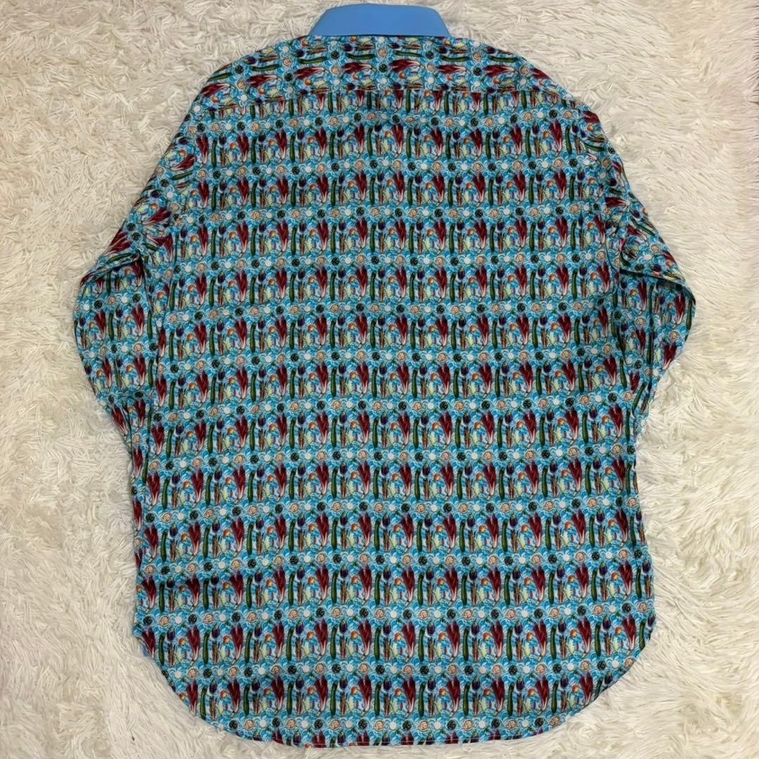 Rare ETRO Men’s Vegetable Pattern Blue Long Sleeve Shirt Size L 43cm F/S