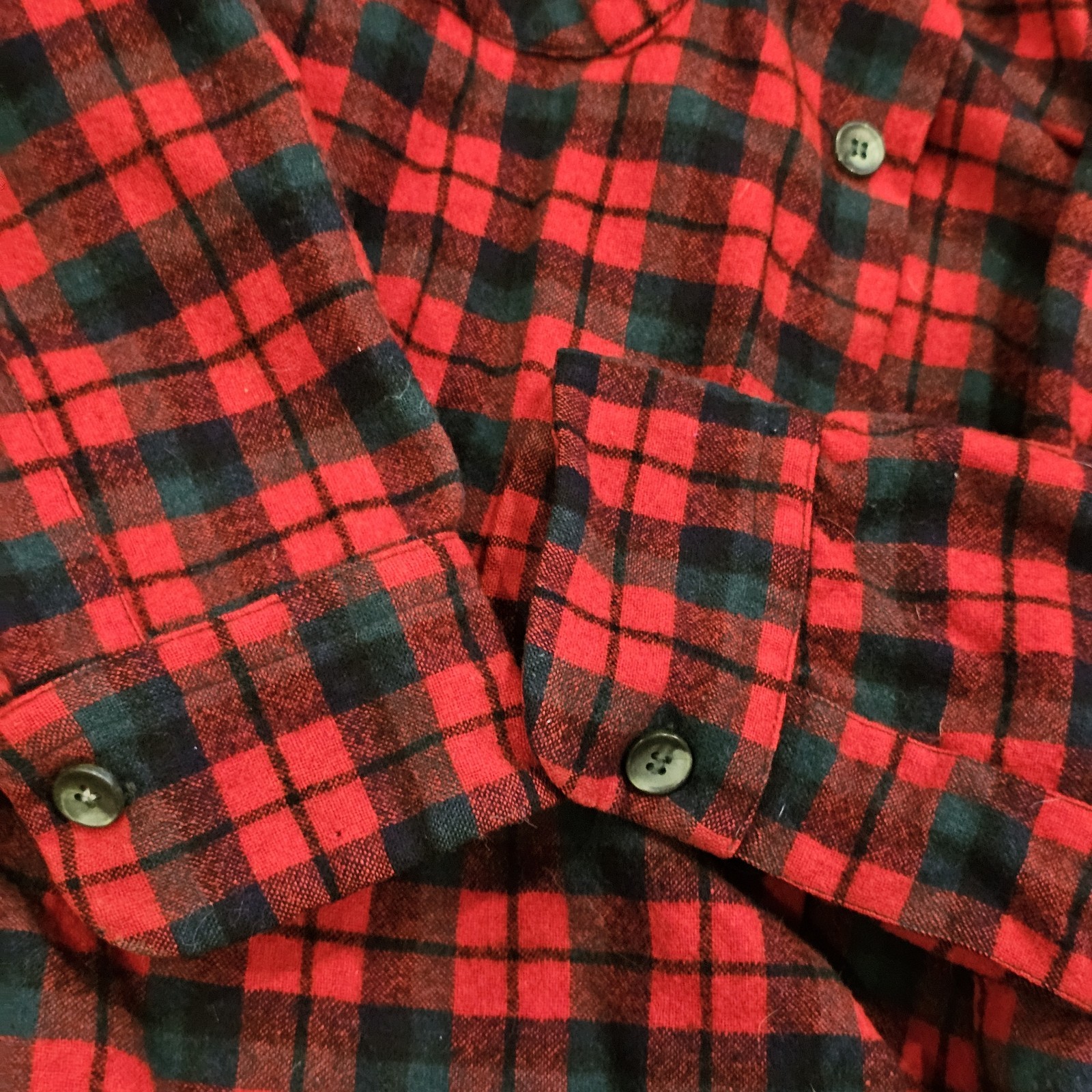 VTG Pendleton Board Shirt Wool Christmas Plaid Red Green Sz M Repaired 1960s