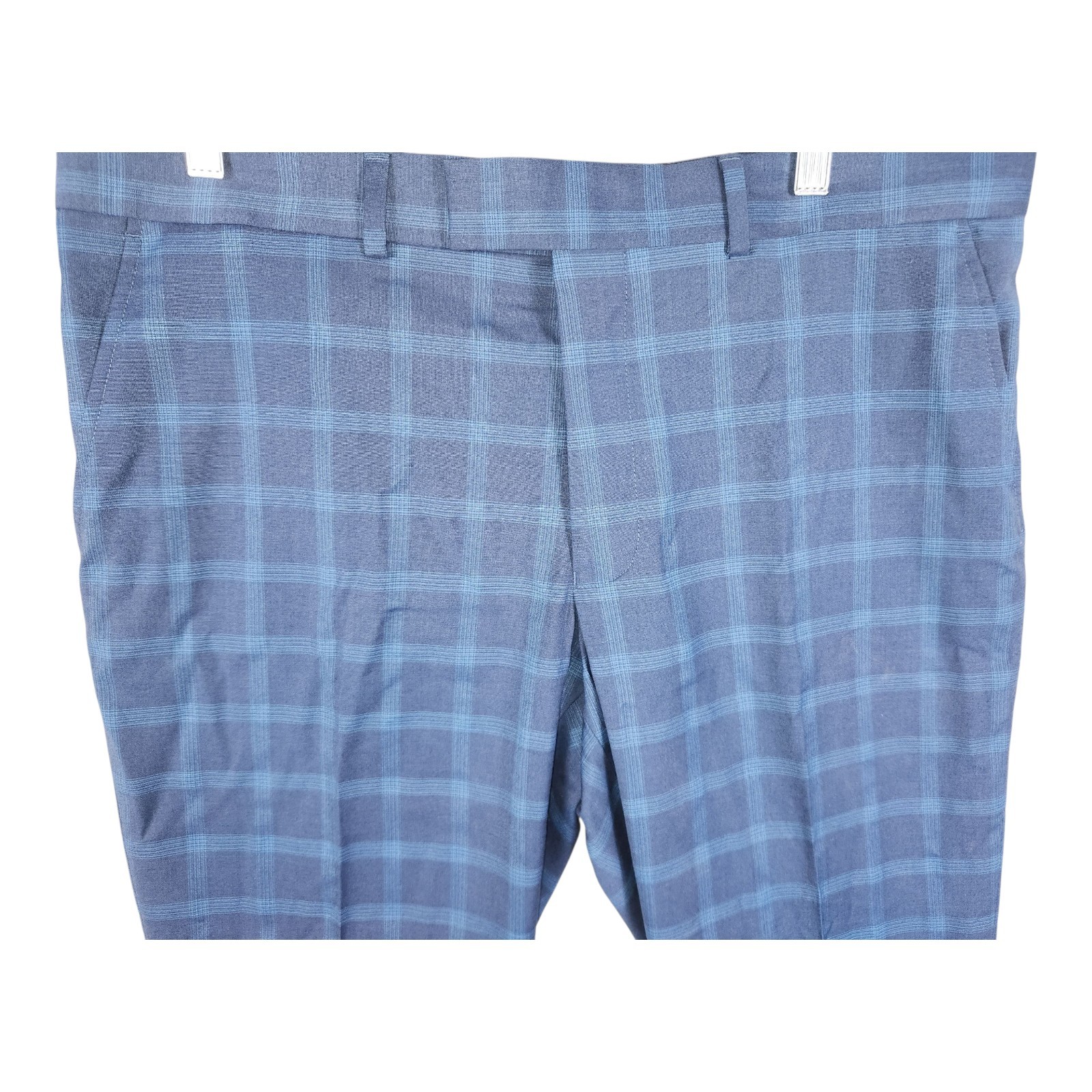 NWT Nick Graham Men’s 36×32 Stretch Modern Fit New York Pant Blue Plaid Trousers