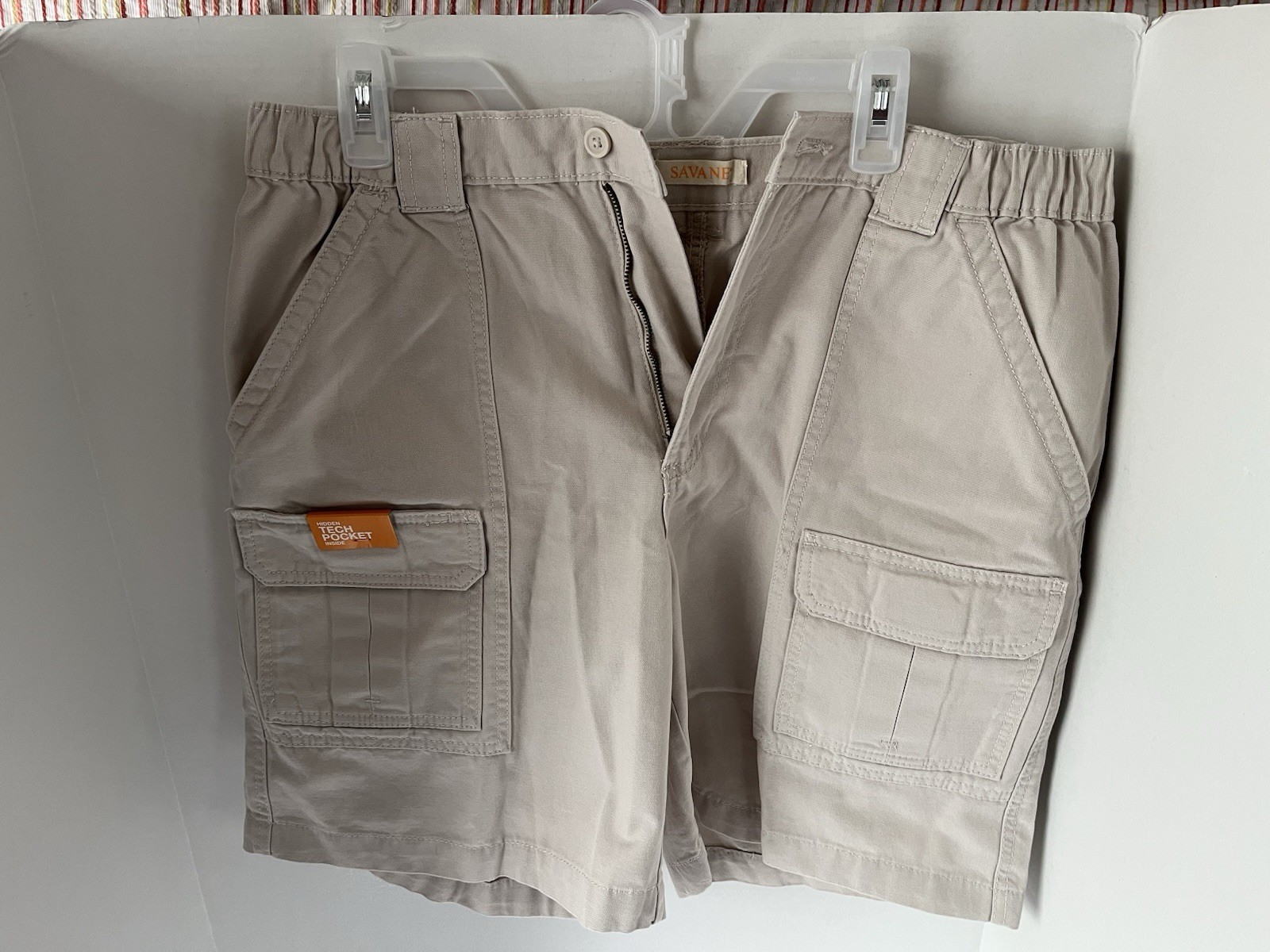 Savane Hiking Cargo Shorts Mens Flat Front Elastic Waist Cotton UPF 30