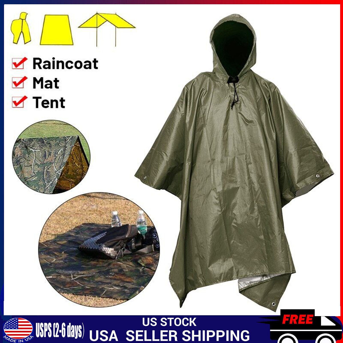 3 in 1 Multifunctional Raincoat Waterproof Rain Poncho Backpack Hiking RainCover