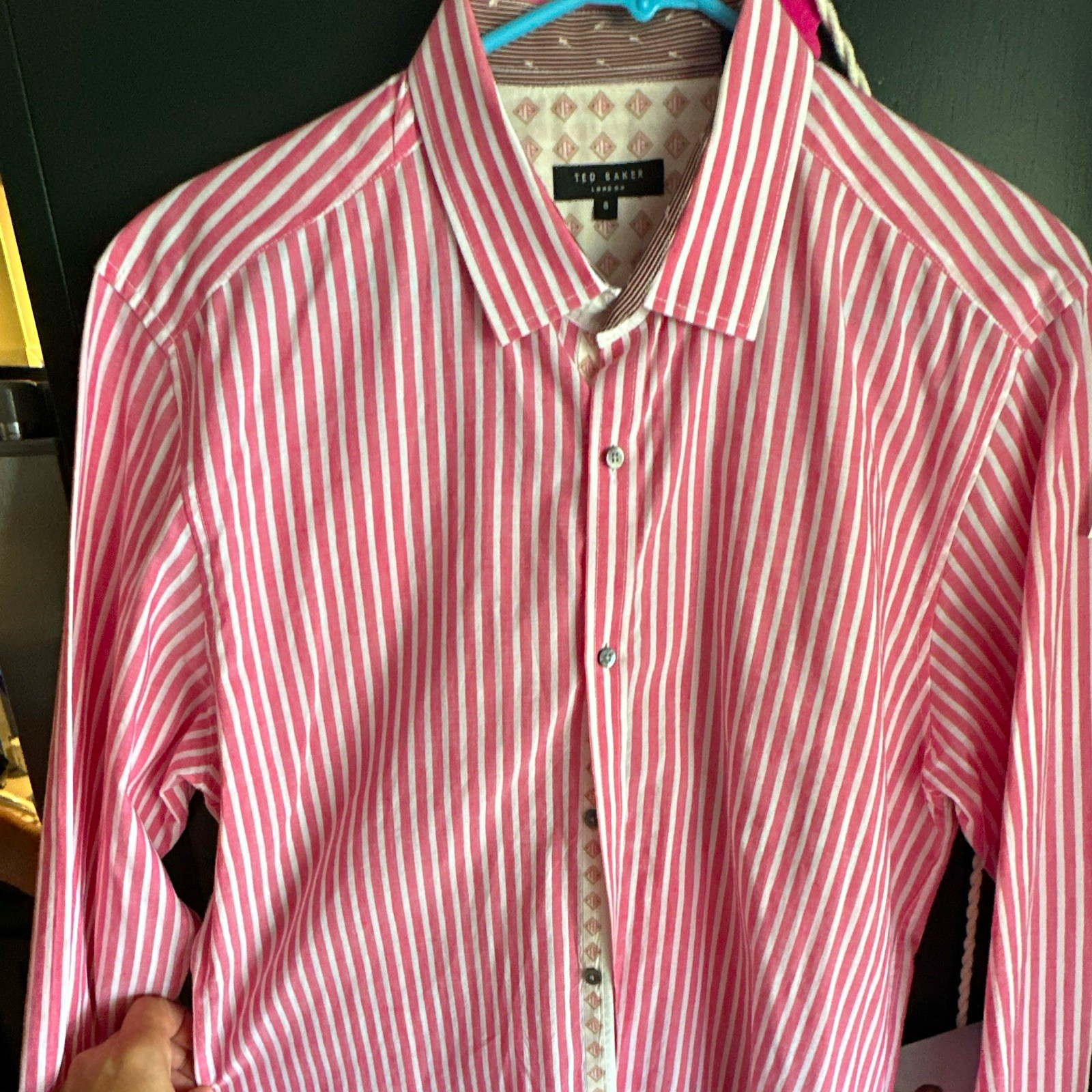Ted Baker Men’s Pink/White Striped Cotton Dress Shirt 16″ 34/35 Regular Fit