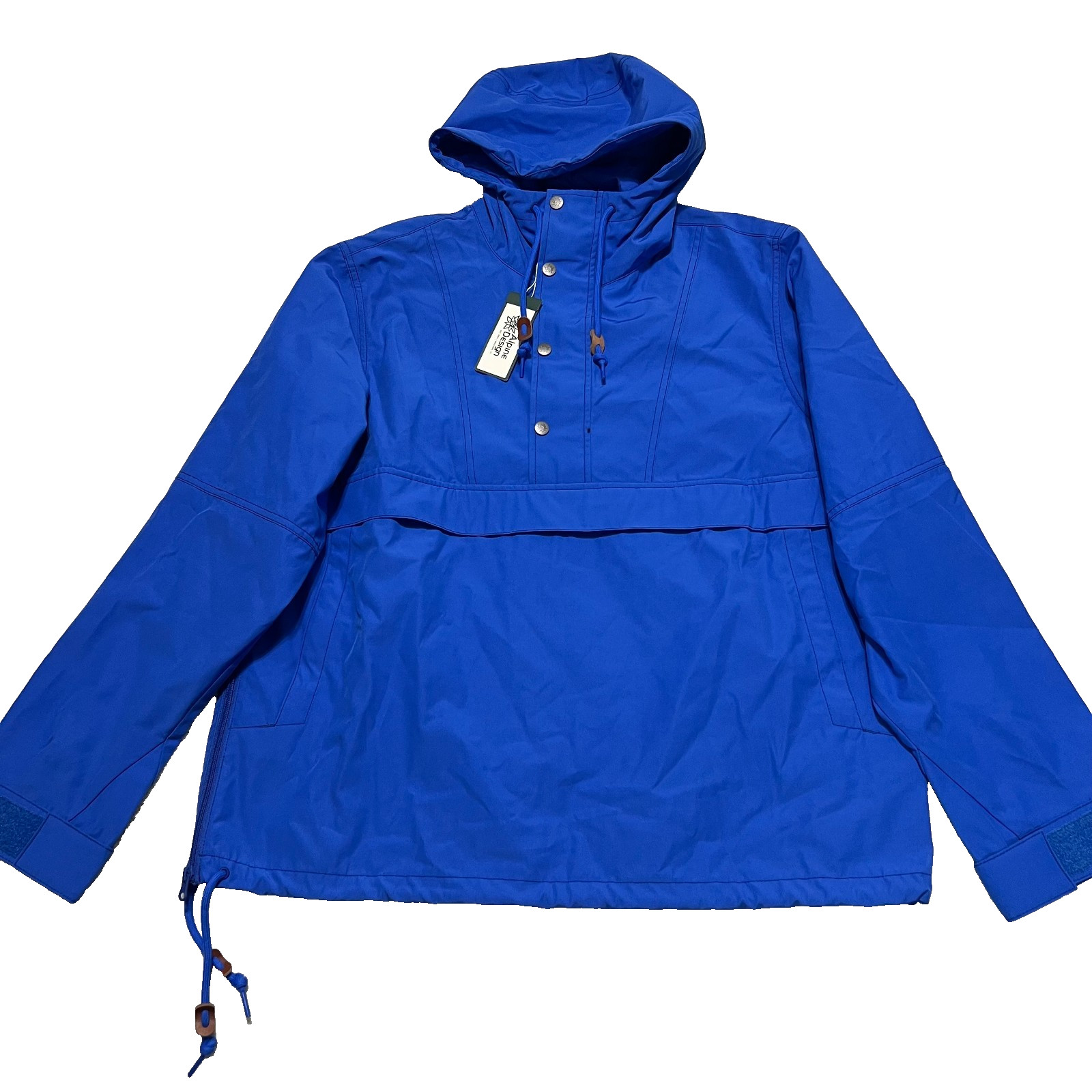 Alpine Design Anorak Pullover Jacket Mens L Blue Hooded Wind Water Resistant NWT
