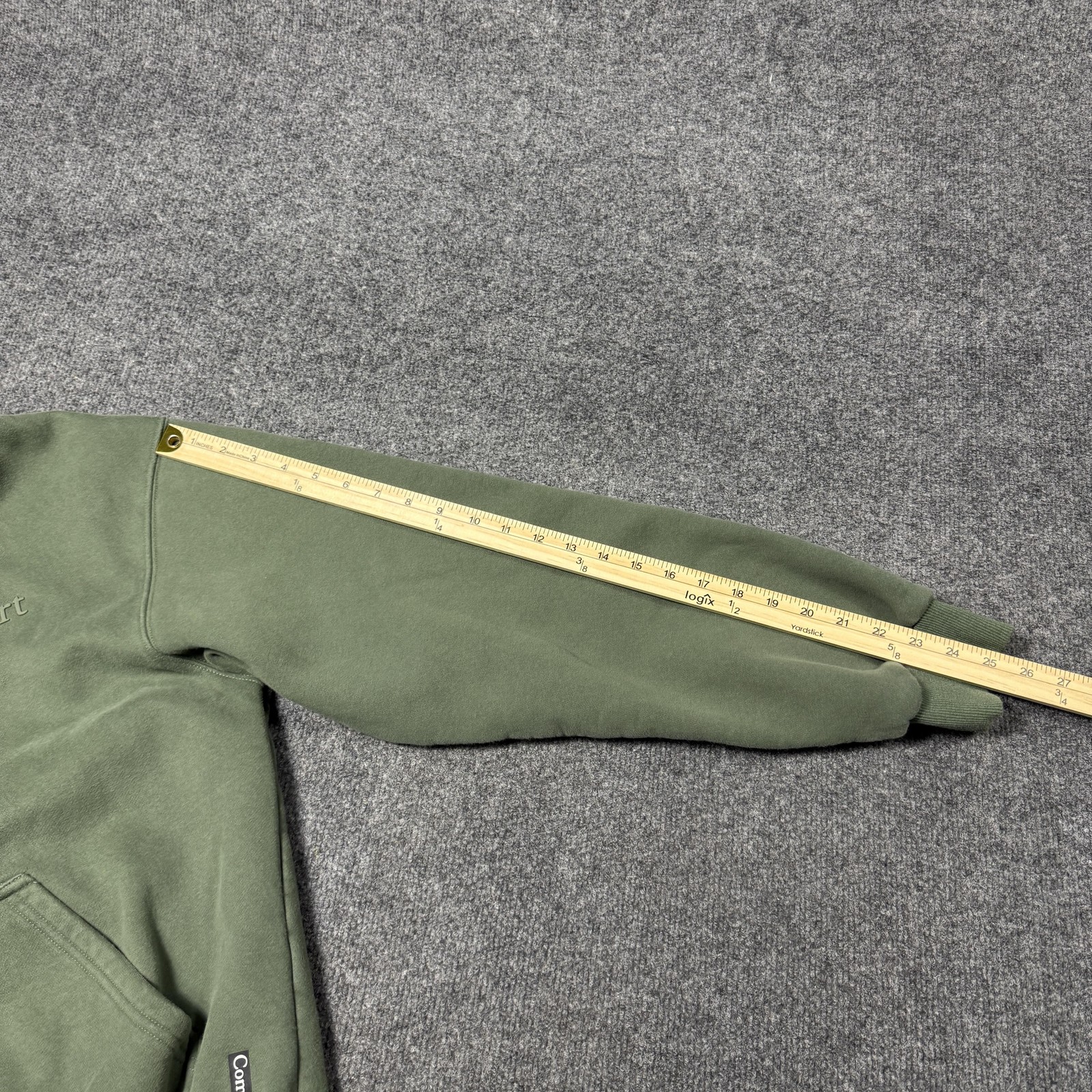 Comfrt Hoodie Mens Medium Green Pullover Fleece Sweatshirt Logo Kangaroo STAIN