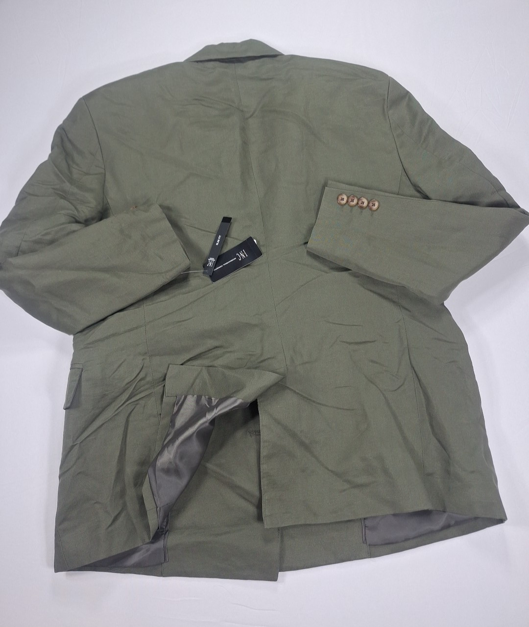 INC Men’s Medium Linen Blend Sport Coat Olive Green Slim Fit Olive Twist