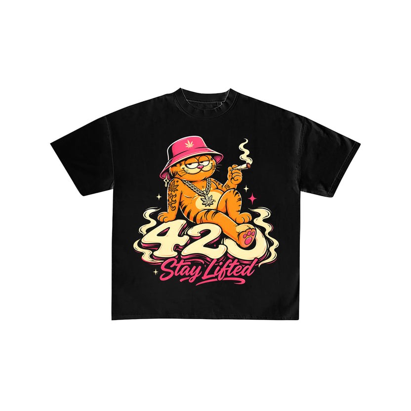 420 Stay Lifted Cartoon Cat Graphic Tee