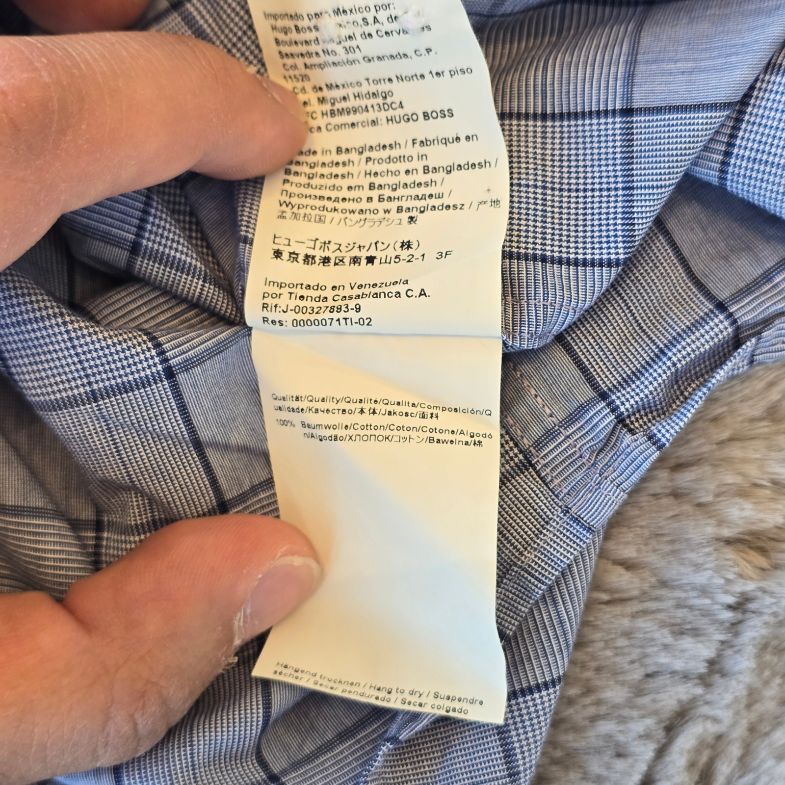 Hugo Boss Sharp Fit Dress Shirt Blue Windowpane Plaid Mens 15.5 32/33 Cotton
