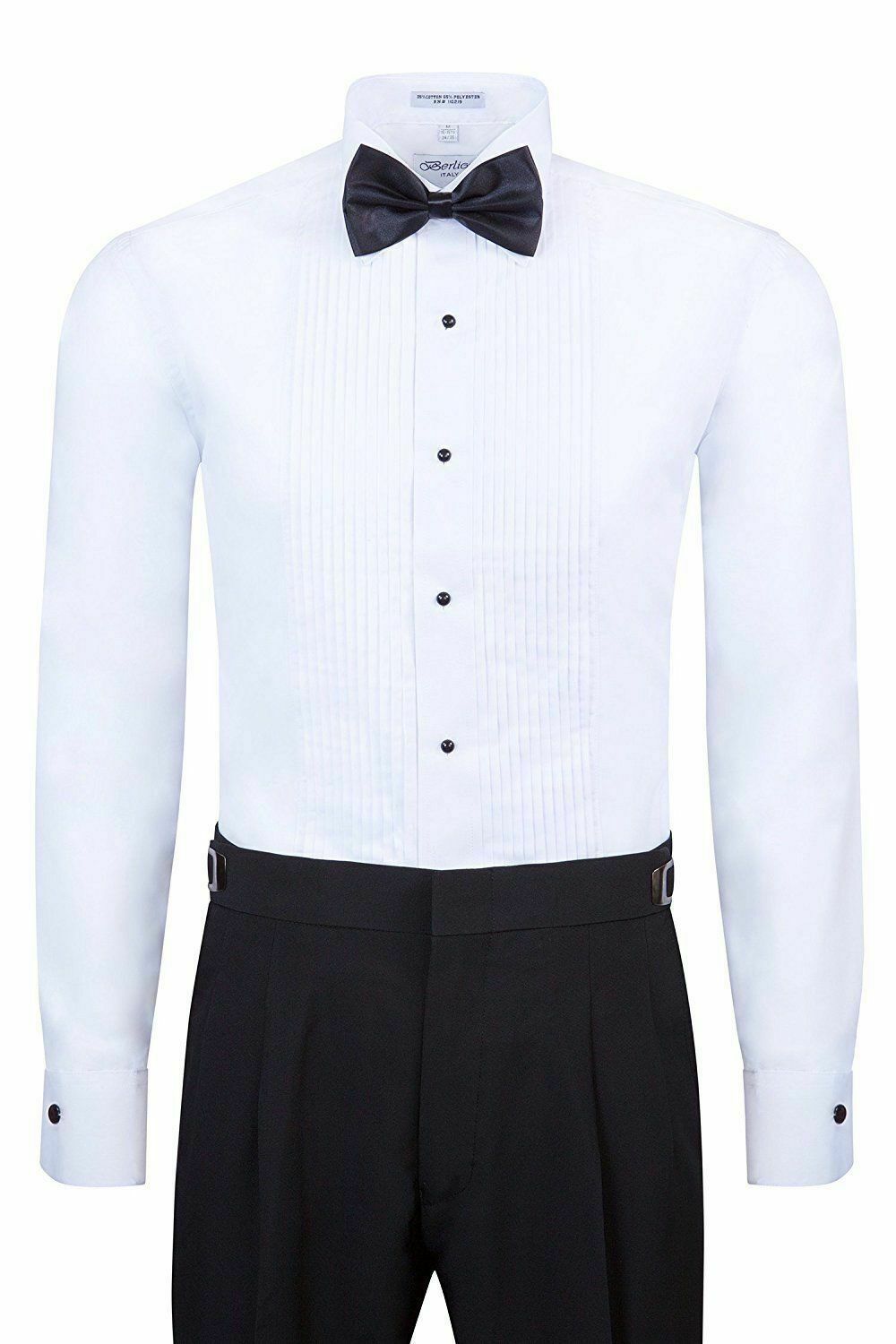 Berlioni Italy Men’s Tuxedo Dress Shirt Wingtip Collar with Bow-Tie