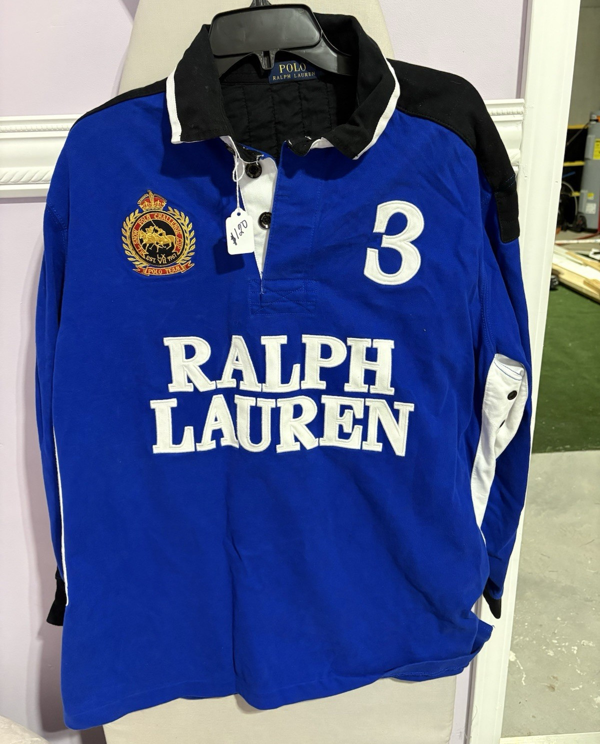 Polo Ralph Lauren Mens L Colorblock Polo Shirt Blue Black White Embroidered Logo
