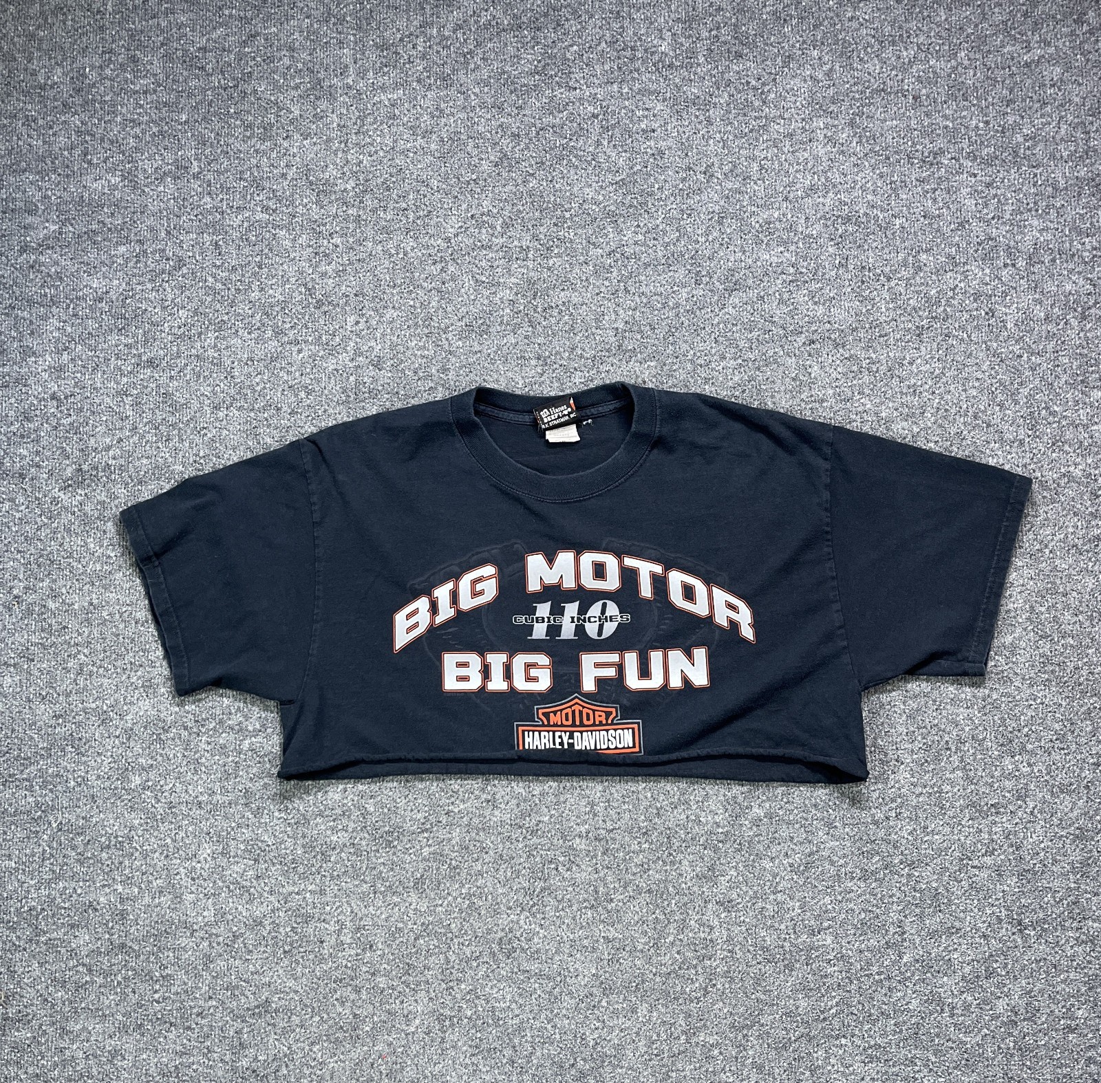 Harley Davidson T Shirt Adult Large Black Faded Cropped Cut Off Motorcycle