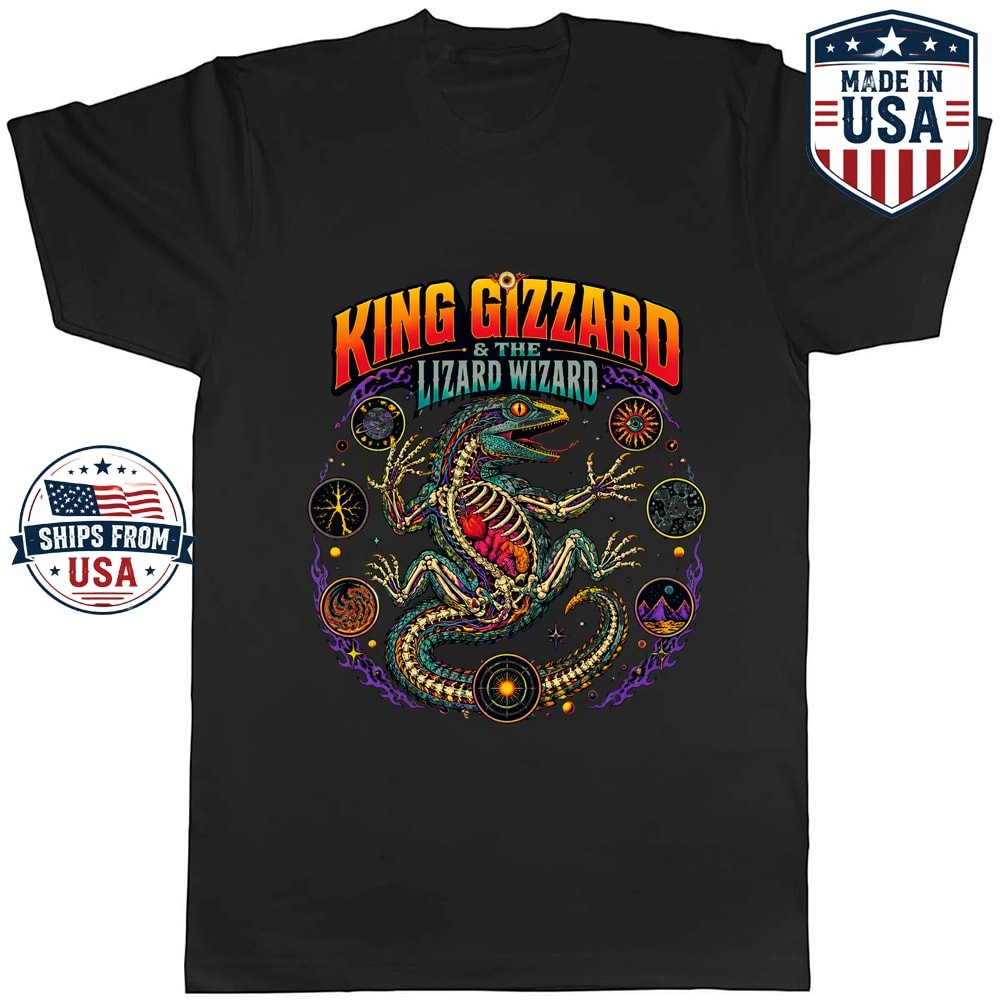 Psychedelic Skeleton Lizard Graphic T-Shirt Trippy Reptile Art