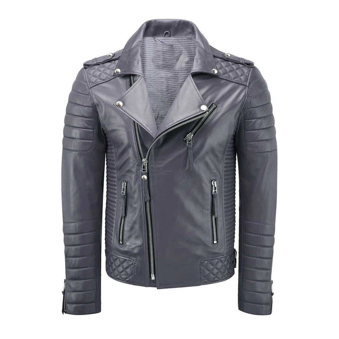 Men’s Genuine Lambskin Leather Jacket Designer Biker Motorcycle Handmade Jacket