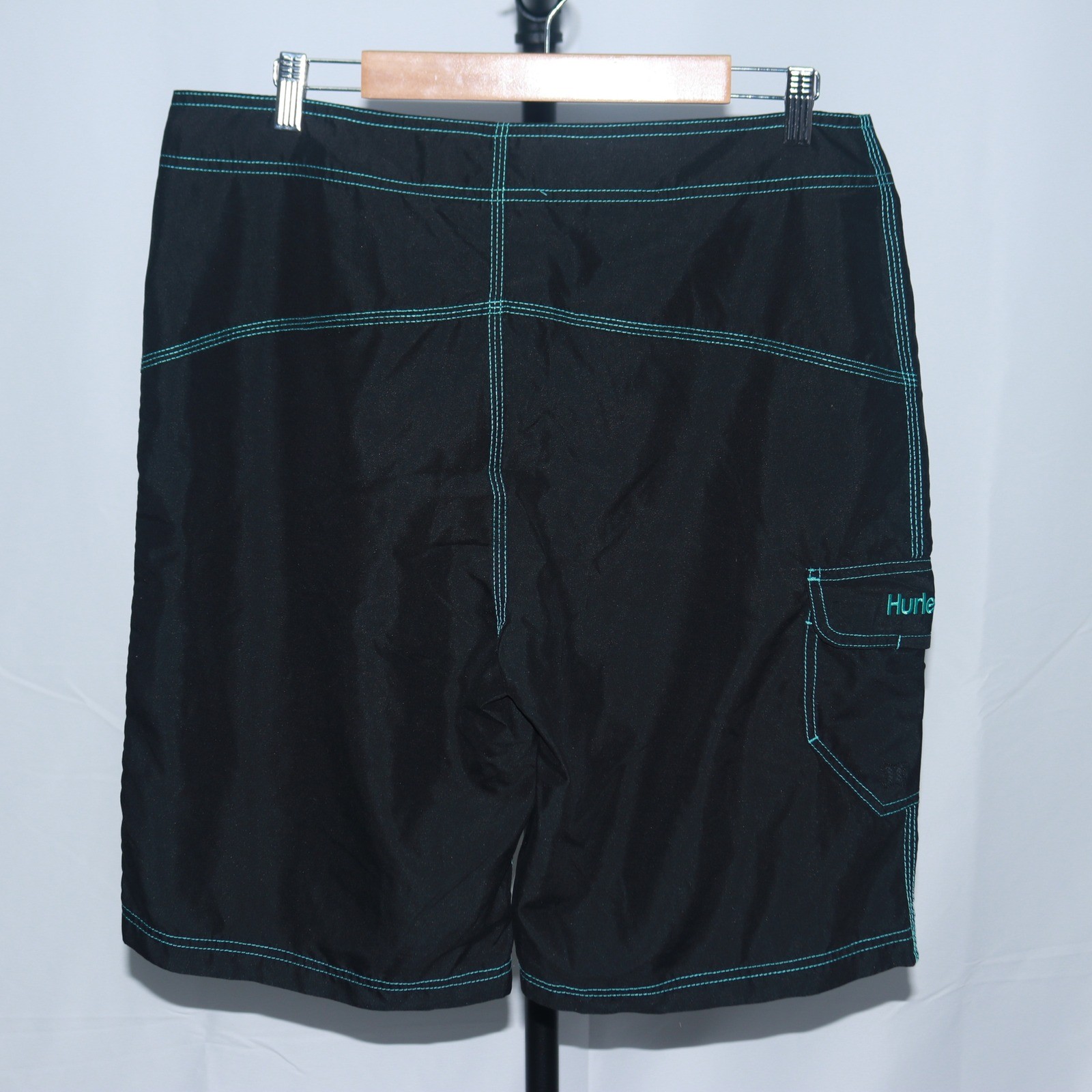 Hurley Mens Board Shorts Black Teal Contrast Stitching Size M