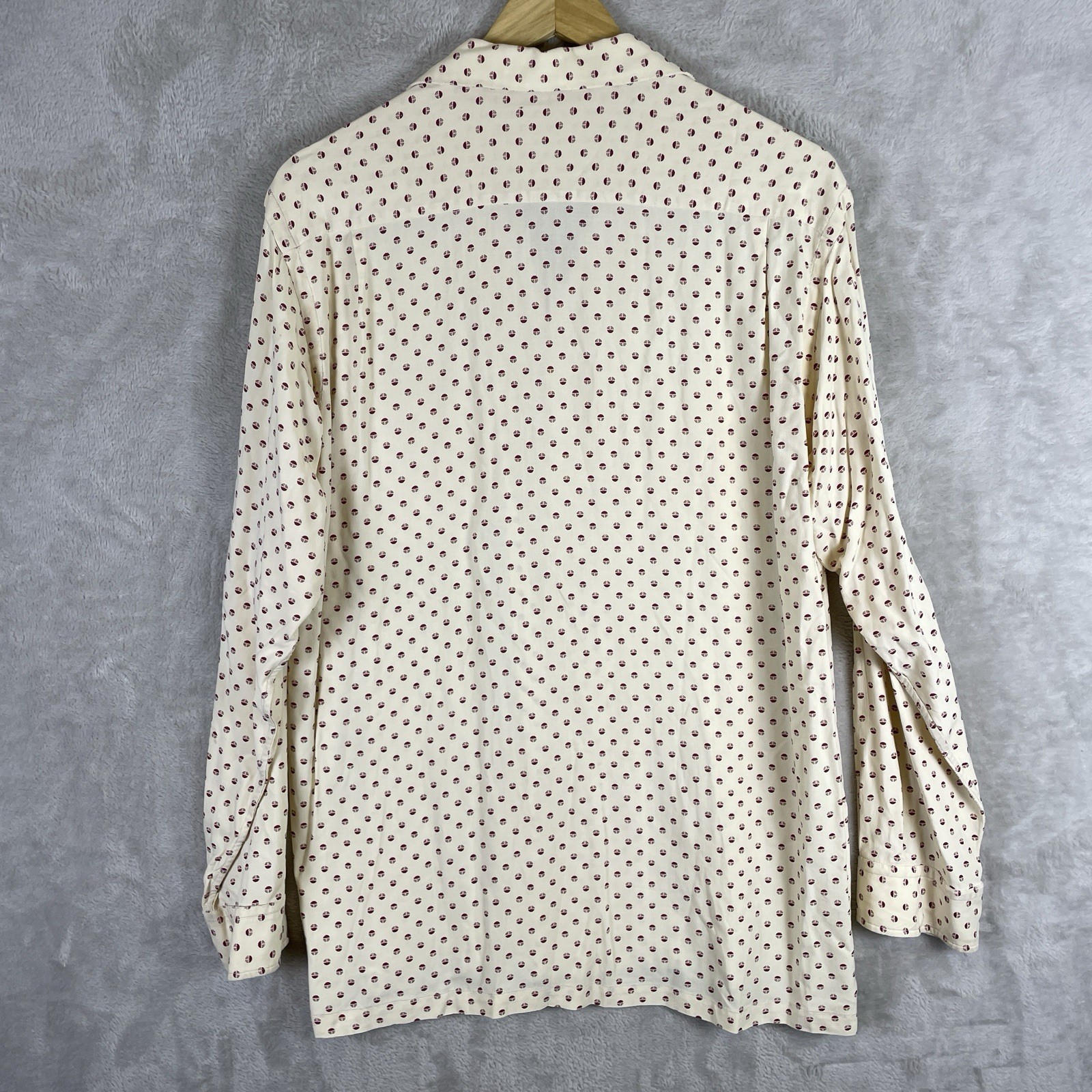 Vintage 1950s Rayon Loop Collar Shirt Long Sleeve Rockabilly AOP Fleck Novelty