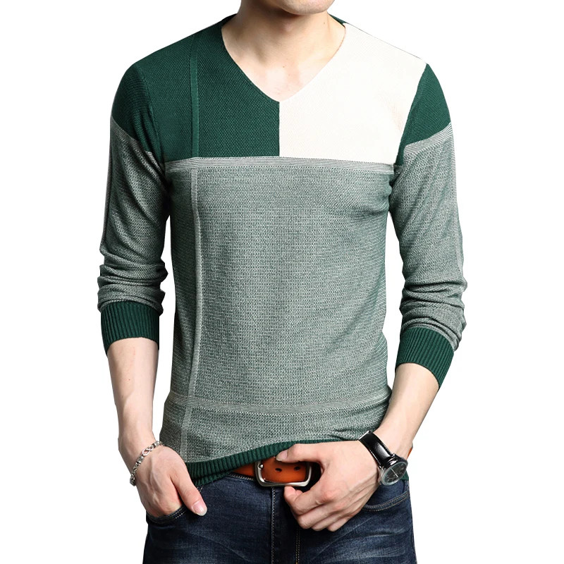 Men Autumn Sweater Long Sleeve Sweater Male Color Match Casual Splicing D.