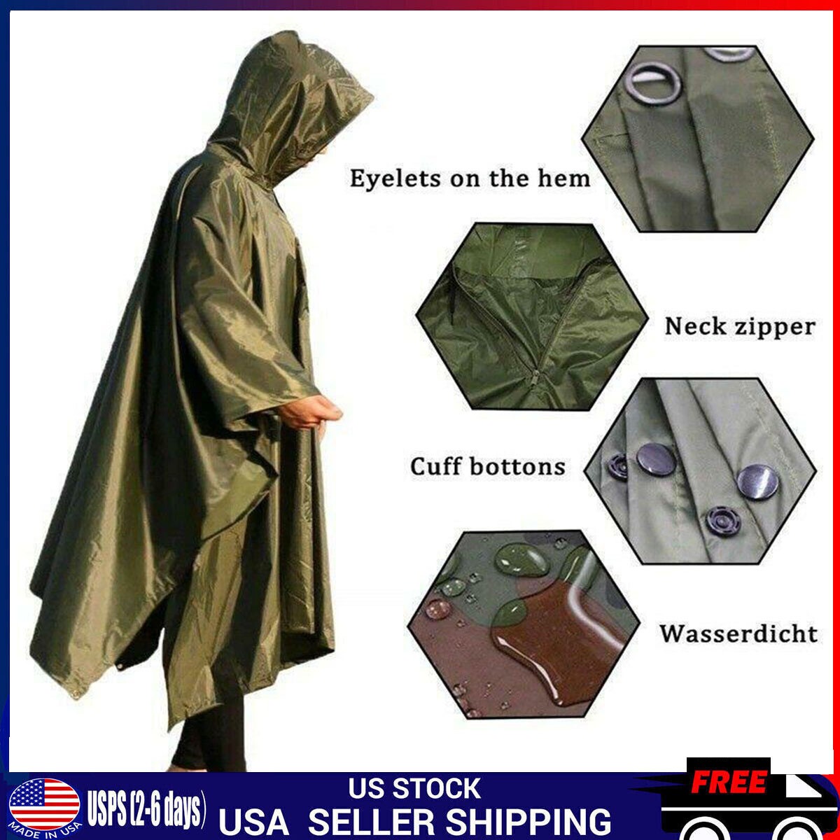 3 in 1 Multifunctional Raincoat Waterproof Rain Poncho Backpack Hiking RainCover