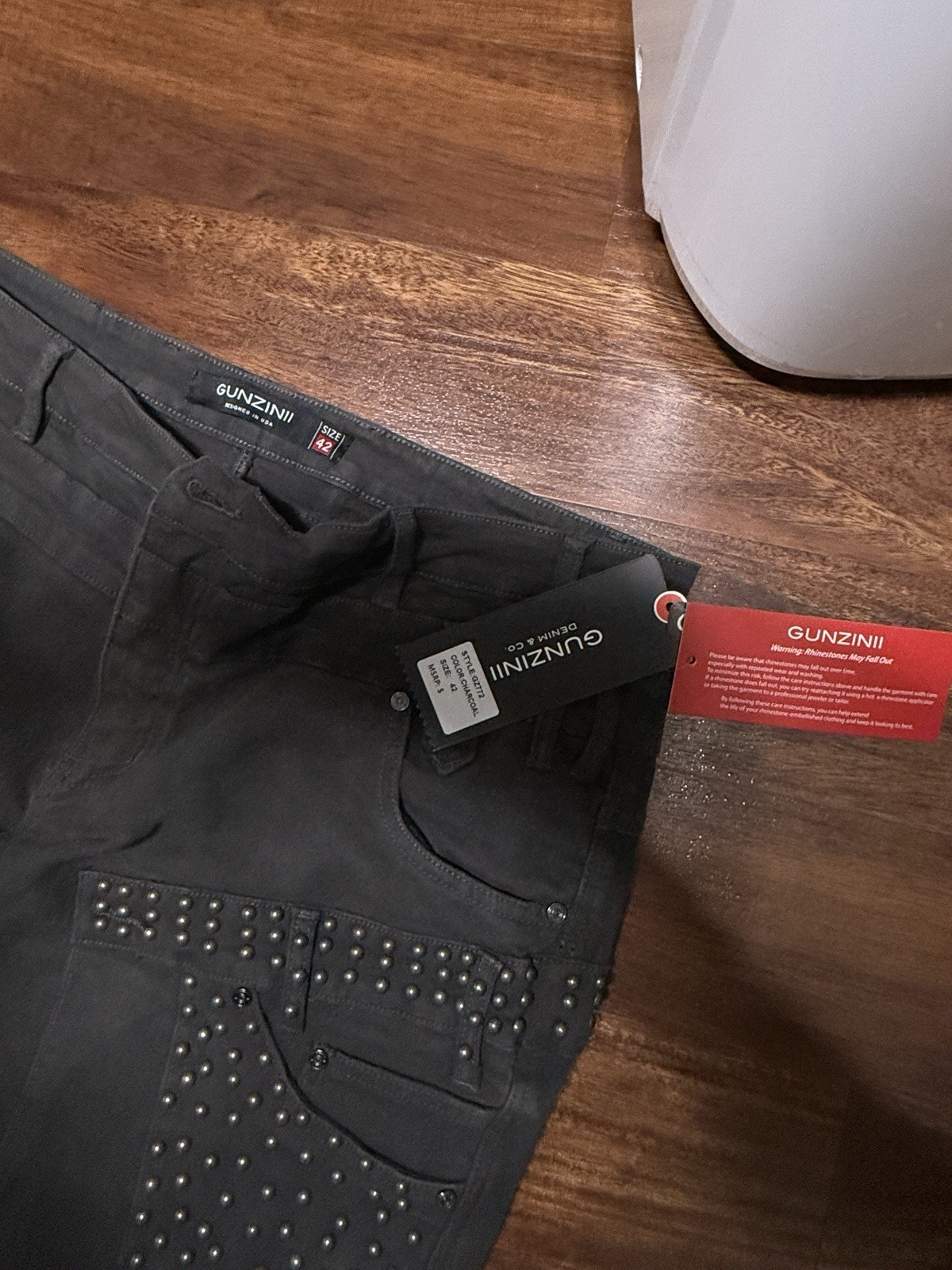 Gunzinii Denim & Co. Studded Charcoal Jeans Size 42 Men NWT