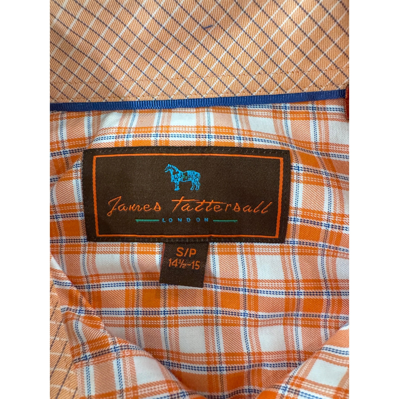 James Tattersal London Orange and Blue Plaid shirt Size 14.5/15